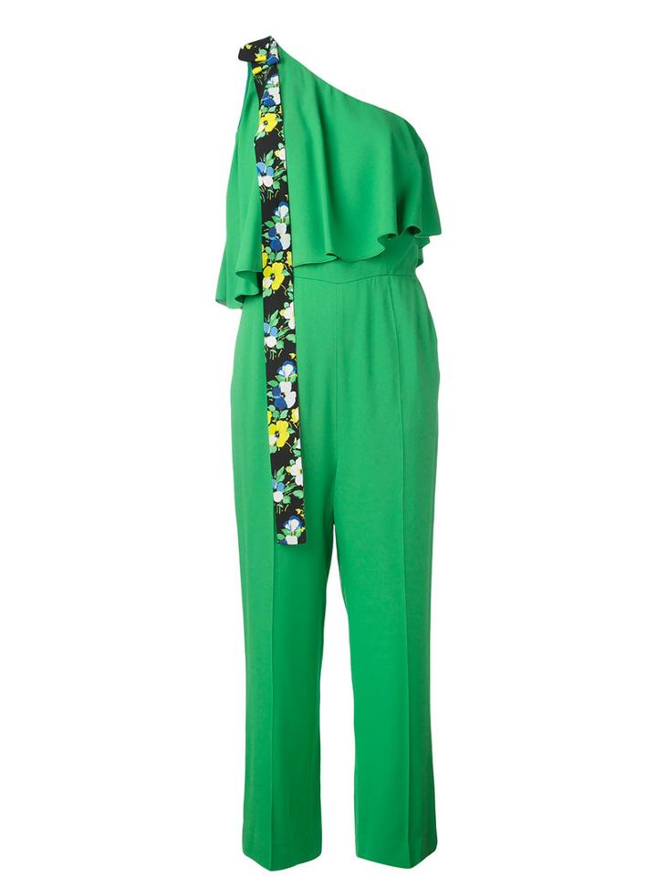 Msgm - Single Shoulder Ruffled Jumpsuit - Women - Polyester/acetate/viscose - 44, Green, Polyester/acetate/viscose