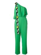 Msgm - Single Shoulder Ruffled Jumpsuit - Women - Polyester/acetate/viscose - 44, Green, Polyester/acetate/viscose