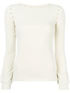 Twin-set - Slash-neck Studded Sweater - Women - Polyester/viscose - L, Nude/neutrals, Polyester/viscose