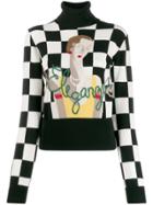 Dolce & Gabbana Checkerboard Roll Neck Top - Black