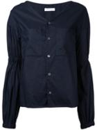 En Route - Gathered Sleeve V-neck Blouse - Women - Cotton - 1, Blue, Cotton
