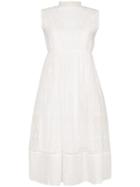 One Vintage Floral-embroidered Organza Midi-dress - White