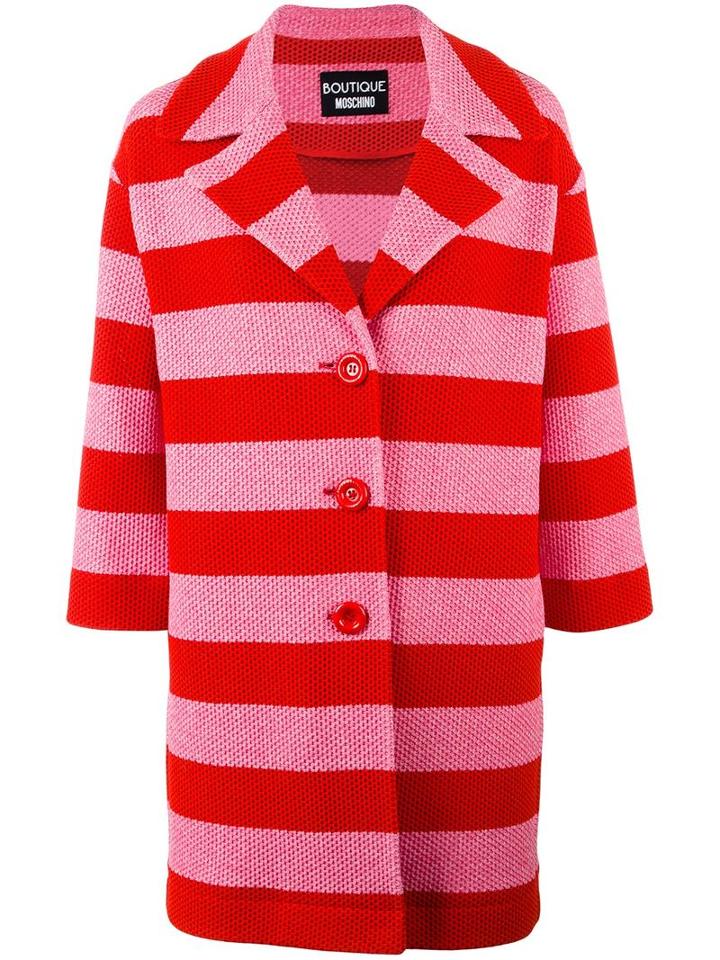 Boutique Moschino Striped Coat, Women's, Size: 40, Red, Cotton/polyamide/acetate/rayon