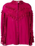 Koche - Ruffle Detail Blouse - Women - Silk/nylon - 40, Pink/purple, Silk/nylon