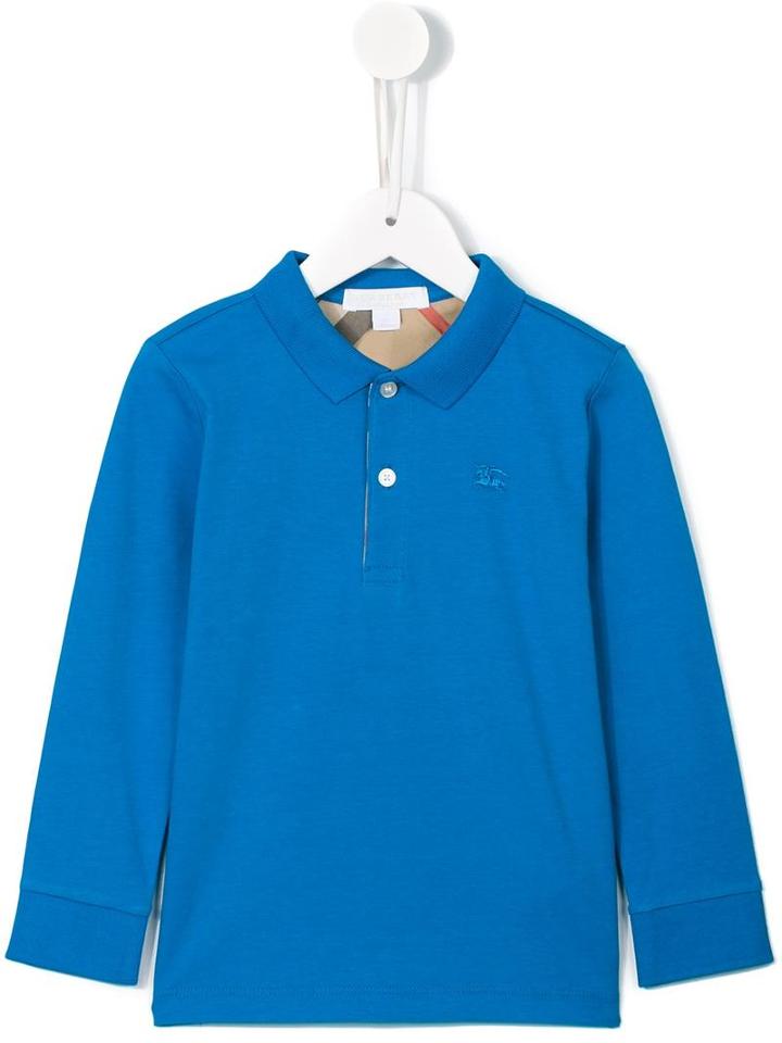 Burberry Kids Long Sleeve Polo Shirt, Boy's, Size: 12 Yrs, Blue