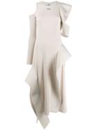 Off-white Asymmetric Logo Print Midi Dress - Neutrals