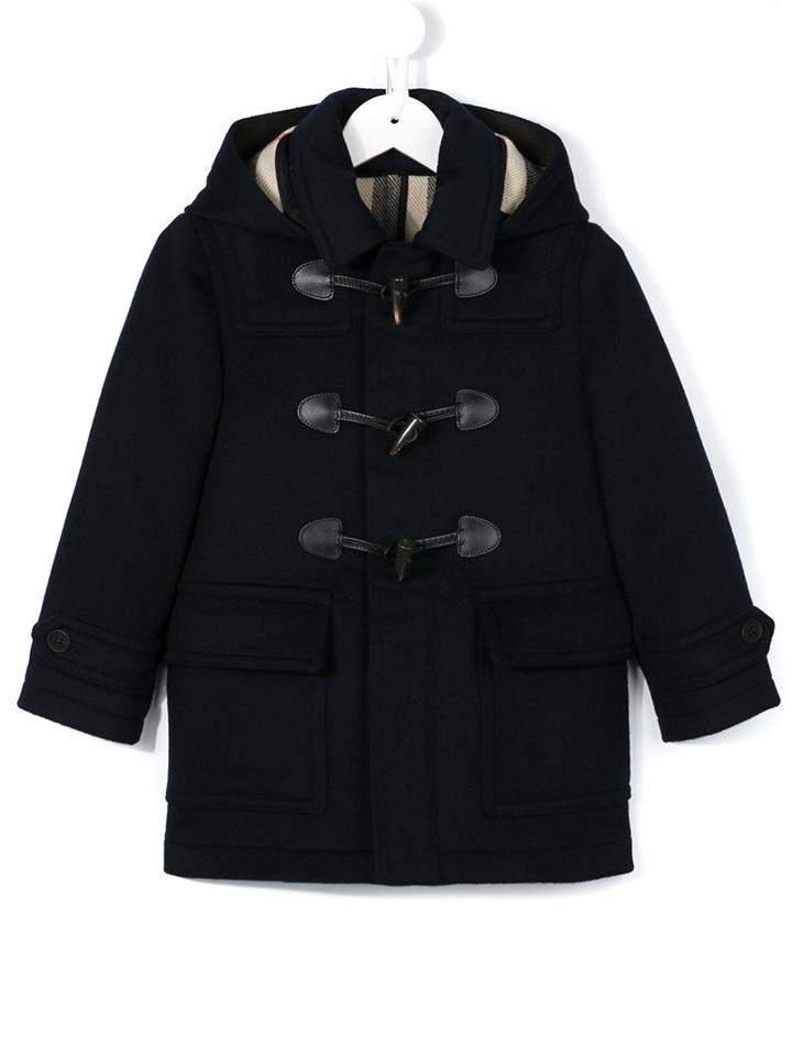 Burberry Kids Hooded Duffle Coat, Boy's, Size: 12 Yrs, Blue