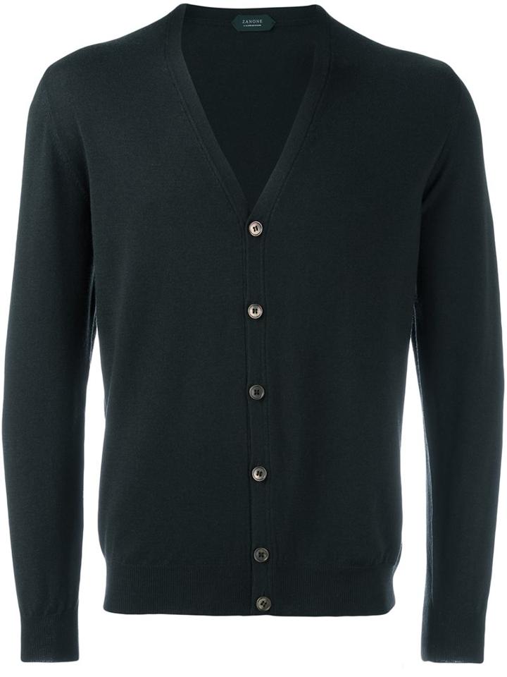 Zanone V-neck Cardigan, Men's, Size: 46, Green, Polyamide/virgin Wool