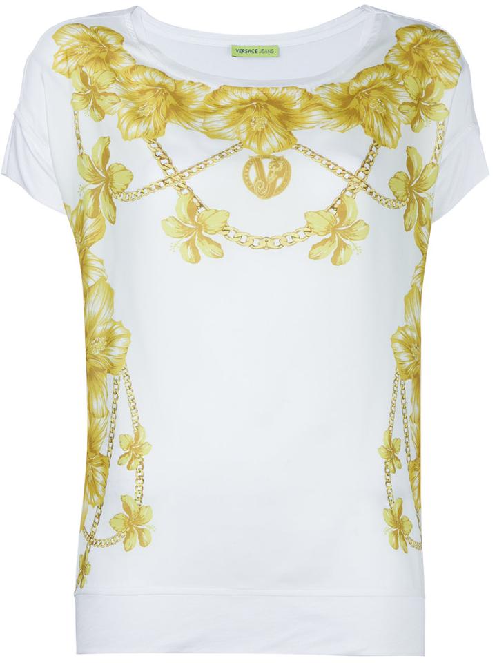 Versace Jeans Floral Print T-shirt, Women's, Size: Medium, White, Polyester/modal
