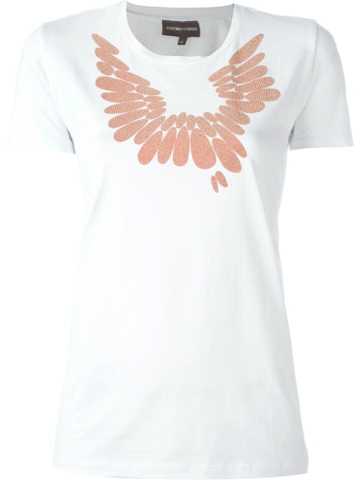 Emporio Armani Embellished T-shirt, Women's, Size: 38, White, Cotton/spandex/elastane