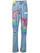 Off-white Distressed Graffiti Jeans - Blue
