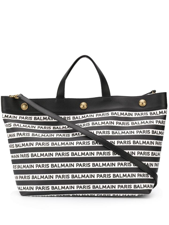 Balmain Logo Print Tote Bag - Black