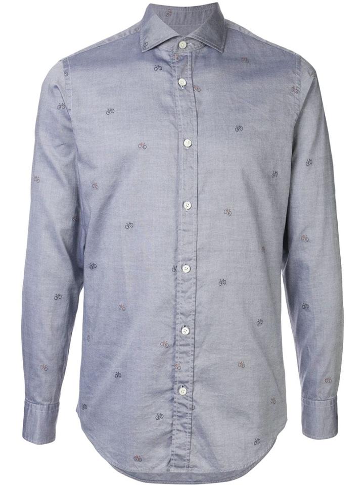 Ermenegildo Zegna Embroidered Bike Detail Shirt - Blue