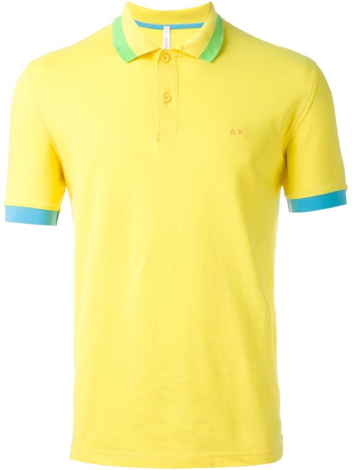 Sun 68 Wide Collar And Sleeve Detail Righe Fluo Polo Shirt, Men's, Size: M, Yellow/orange, Cotton/spandex/elastane