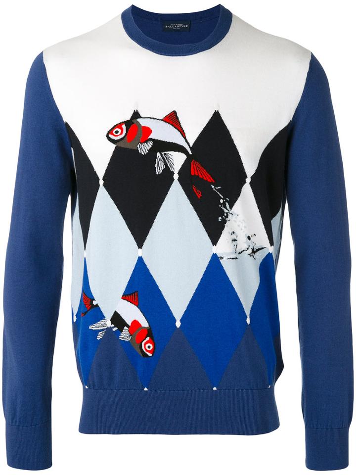 Ballantyne - Fish Intarsia Jumper - Men - Cotton/cashmere - 48, Blue, Cotton/cashmere