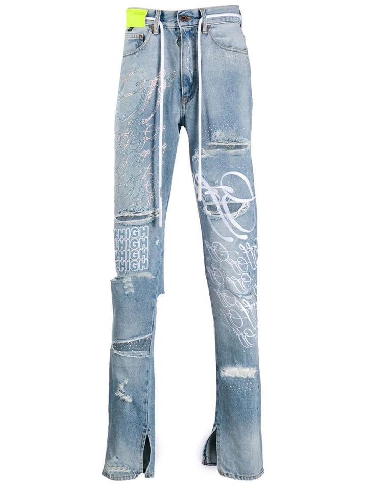 Off-white Distressed Drawstring Jeans - Blue