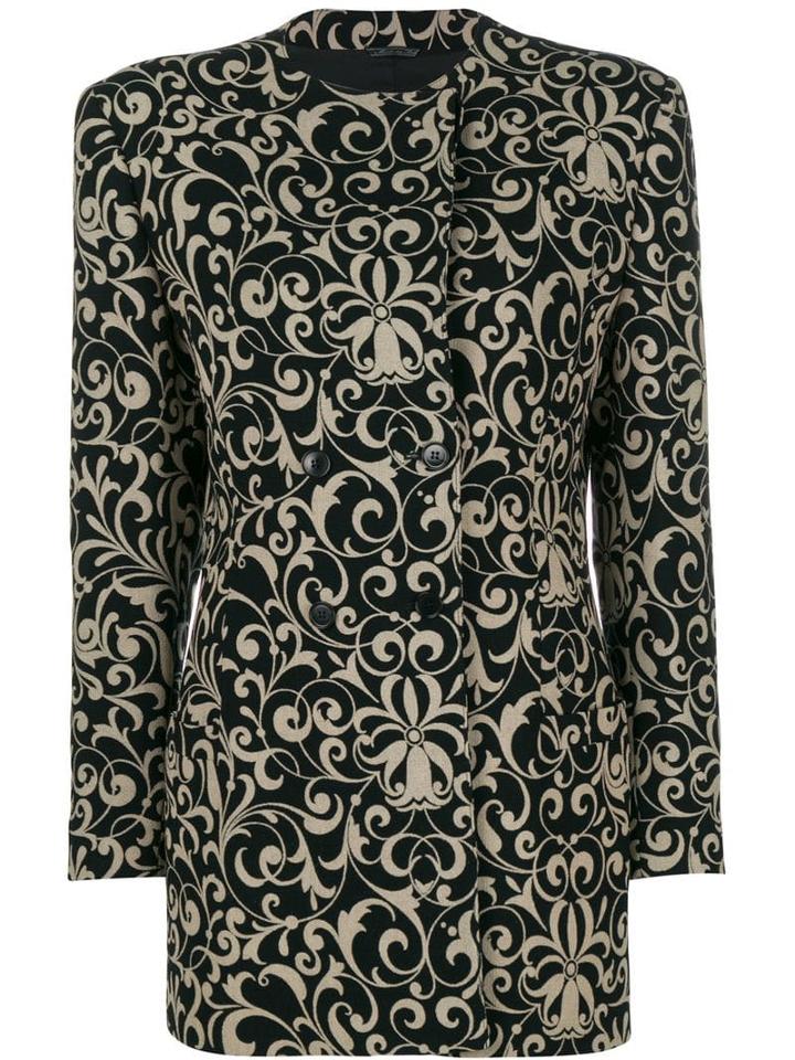 Versace Pre-owned Floral Patterned Coat - Black