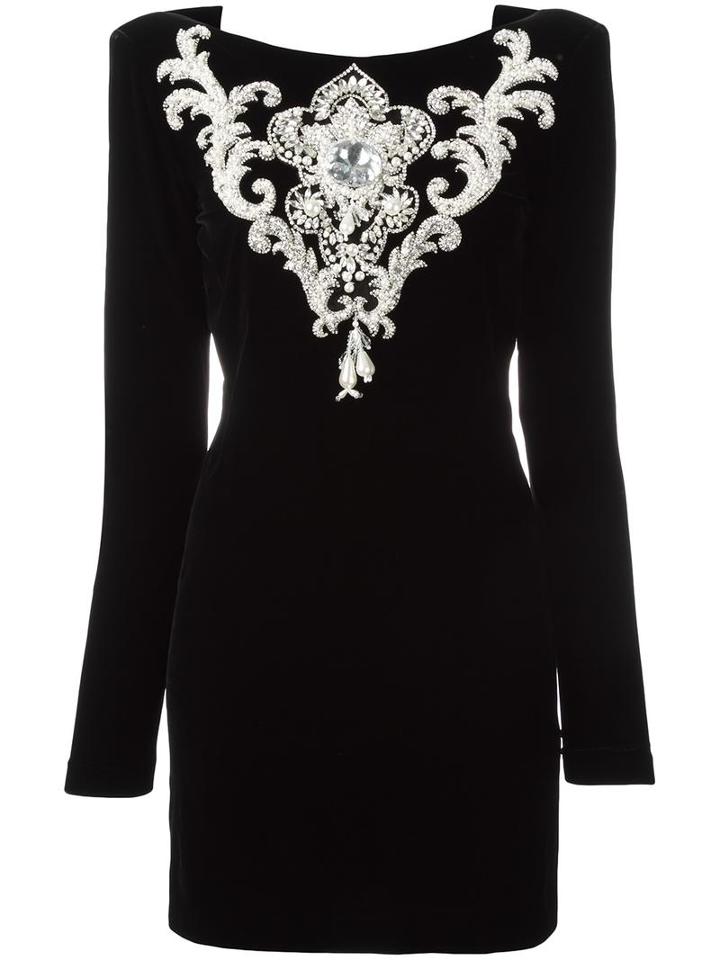 Balmain Deep V-back Embellished Dress, Women's, Size: 38, Black, Viscose/silk/spandex/elastane/glass
