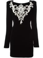Balmain Deep V-back Embellished Dress, Women's, Size: 38, Black, Viscose/silk/spandex/elastane/glass