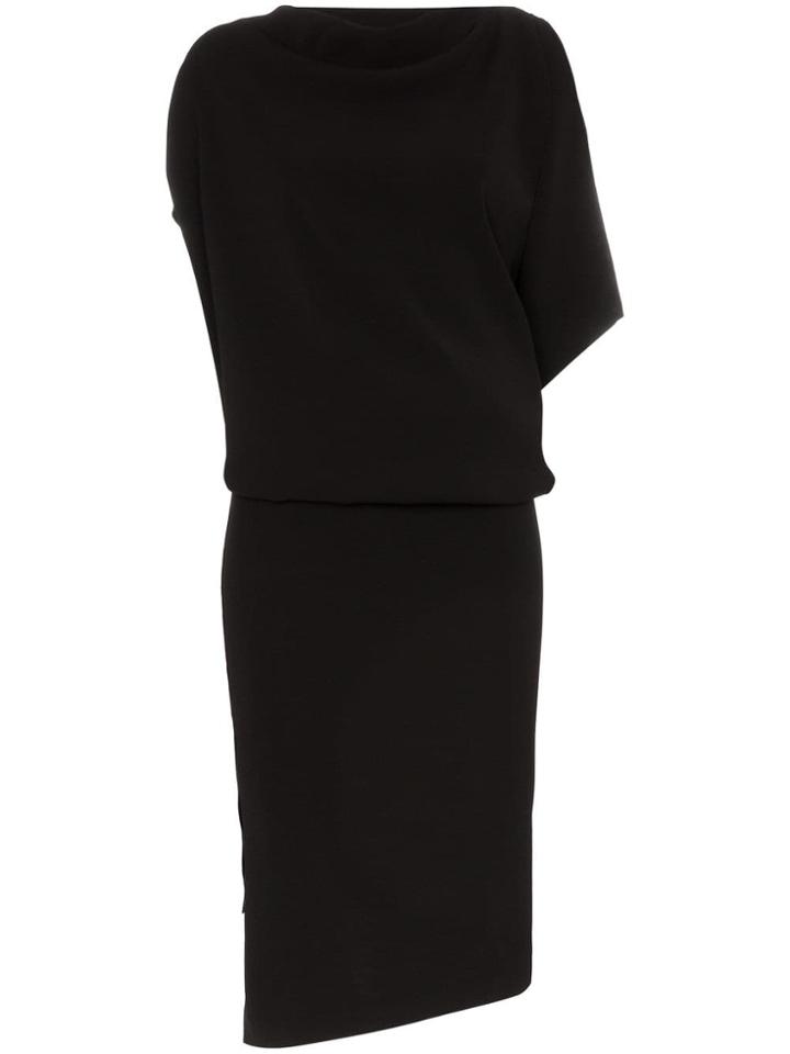Poiret Draped Top Fitted Skirt Midi Dress - Black