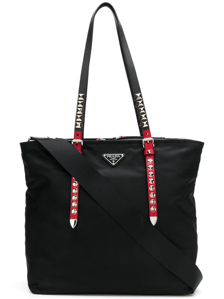 Prada Logo Plaque Tote - Black