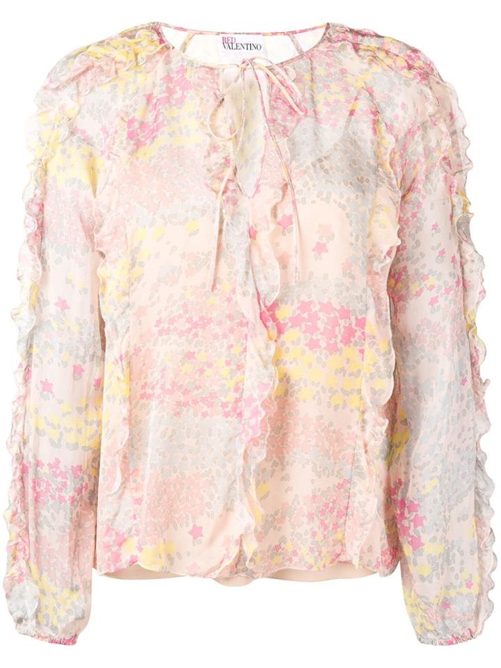Red Valentino Floral Print Ruffled Blouse - Pink