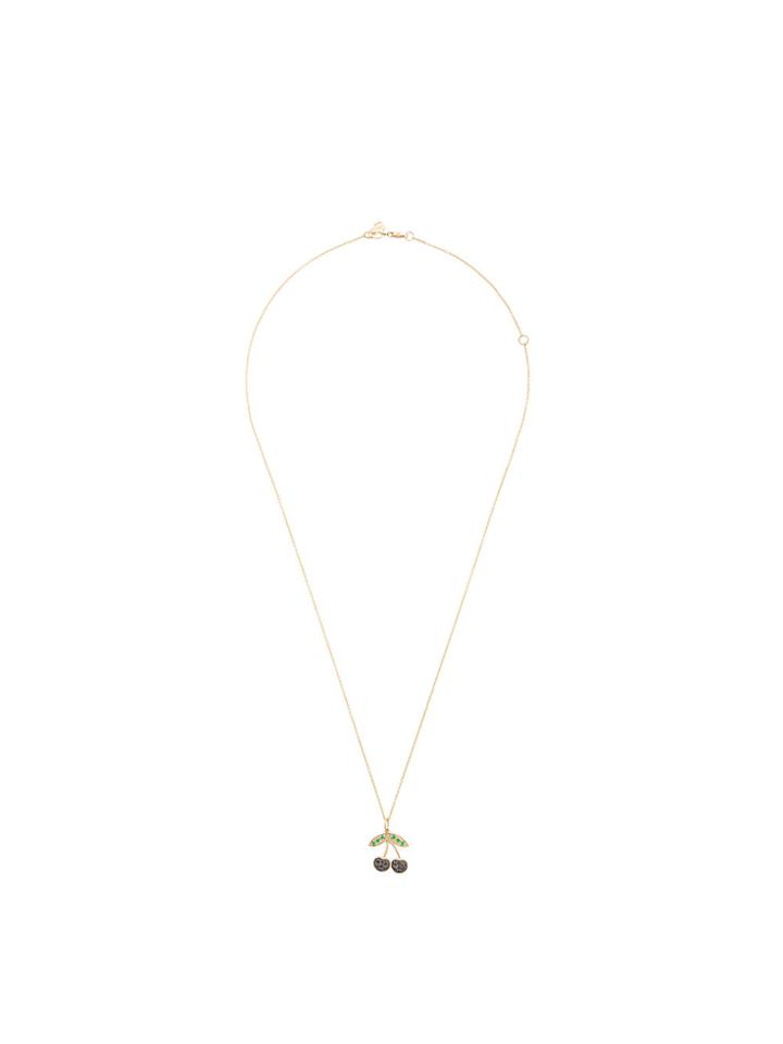 Sydney Evan 14kt Yellow Gold Diamond And Emerald Cherry Necklace -