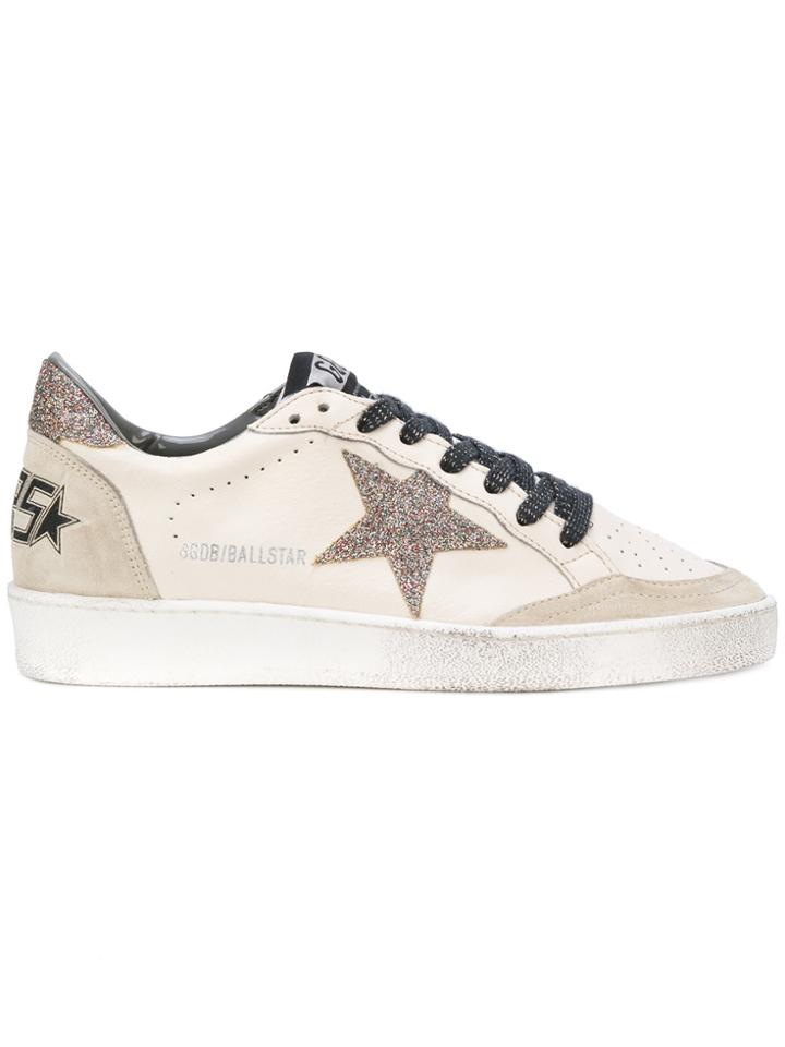 Golden Goose Deluxe Brand Ivory Glitter Ball Star Sneakers - Nude &
