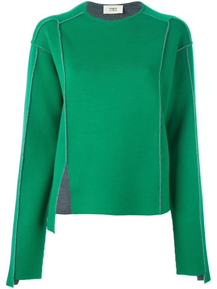 Ports 1961 Exposed Seam Sweater, Women's, Size: Xs, Green, Virgin Wool