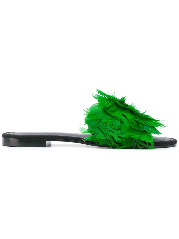 Avec Modération Embellished Slider Sandals - Green