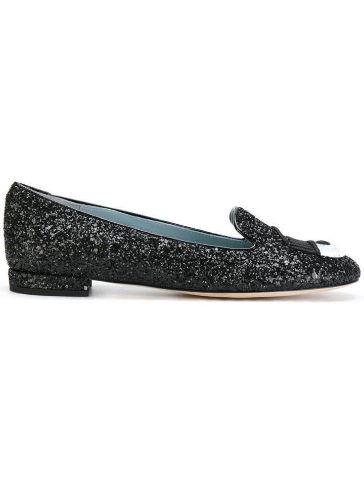 Chiara Ferragni Flirting Glitter Slippers - Black