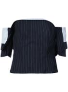 Monse - Bardot Pinstriped Shirt Bustier - Women - Cotton/wool - 2, Blue, Cotton/wool