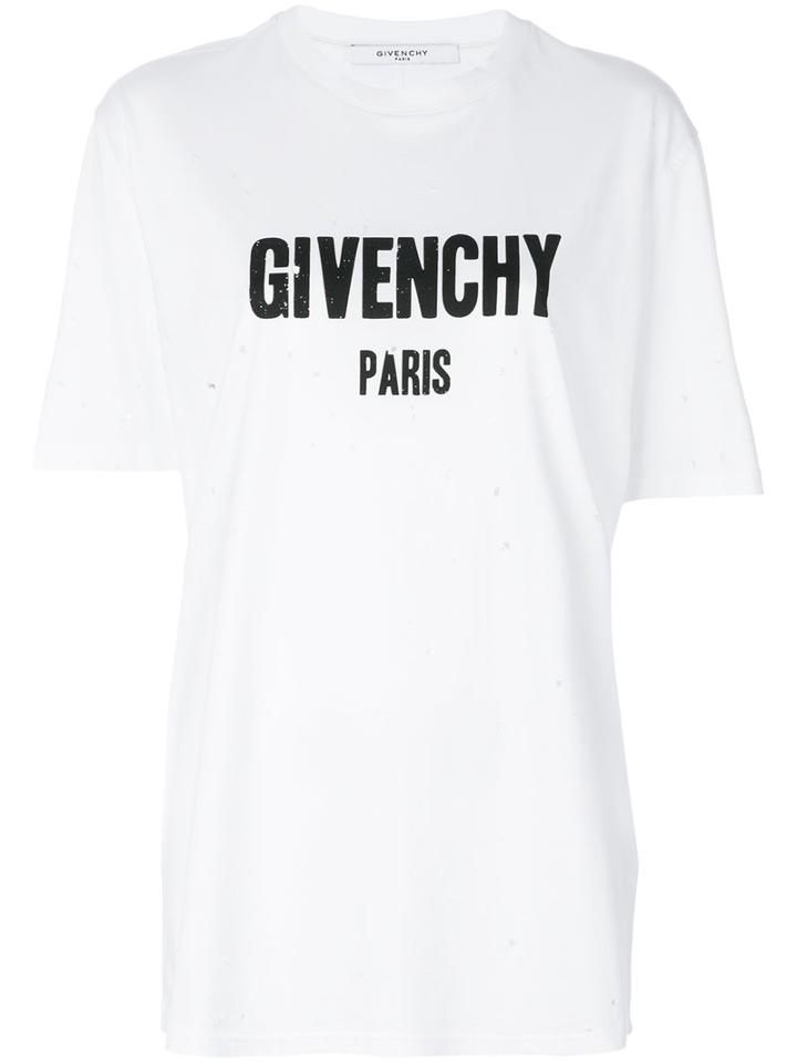 Givenchy - Distressed Logo Print T-shirt - Women - Cotton - S, White, Cotton