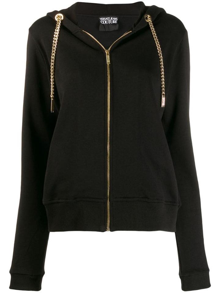 Versace Jeans Couture Chain Drawstring Zipped Hoodie - Black
