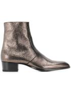 Saint Laurent Almond Toe Ankle Boots - Metallic