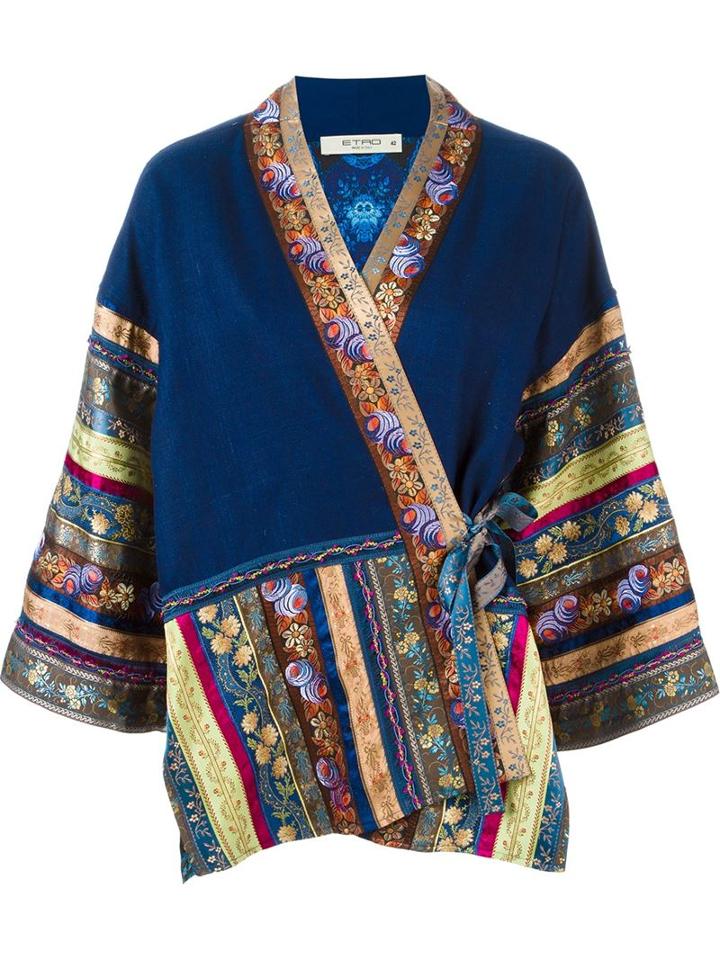 Etro Printed Kimono Jacket, Women's, Size: 42, Blue, Silk/cupro/acetate/cotton