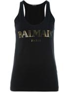 Balmain Metallic Logo Tank Top, Women's, Size: 36, Black, Cotton