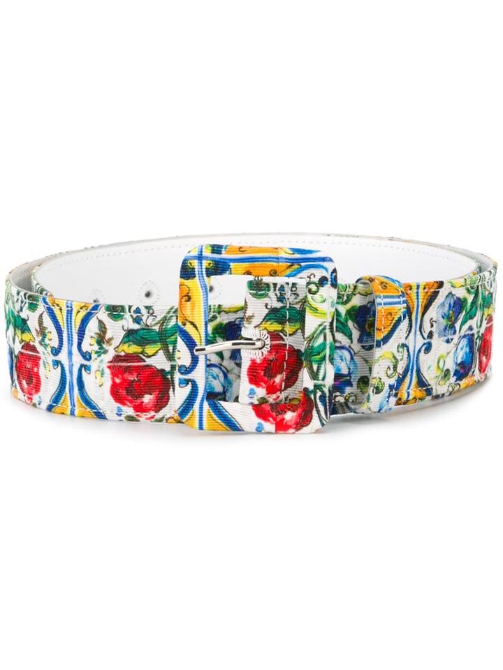 Dolce & Gabbana Majolica Print Belt, Women's, Size: 70, Silk/viscose/leather