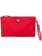Prada Logo Plaque Clutch - Red