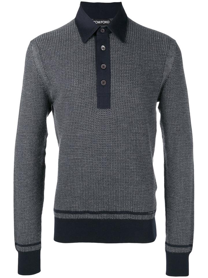 Tom Ford Front Placket Jumper, Men's, Size: 50, Blue, Cotton/silk/cashmere