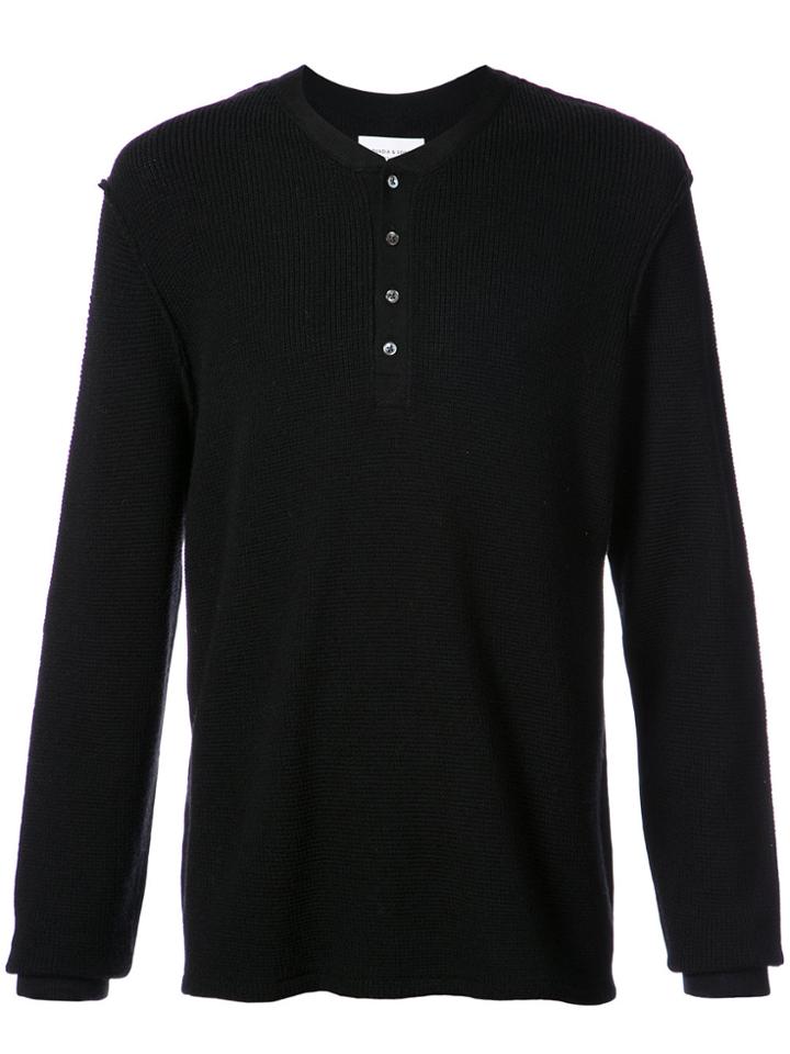 Ovadia & Sons Buttoned Waffle Sweater - Black