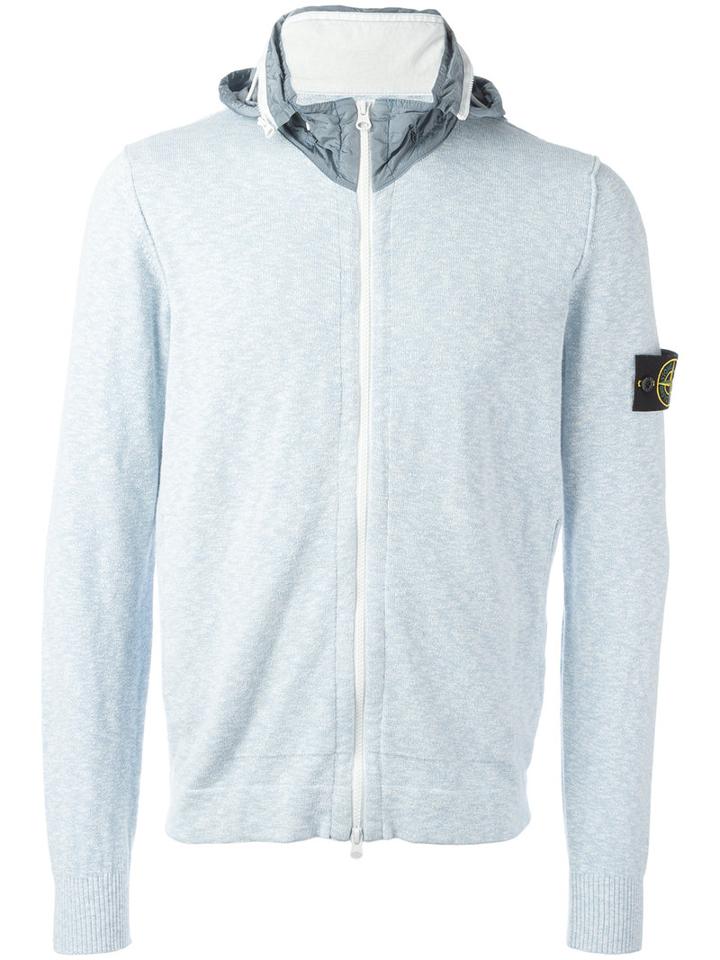 Stone Island Logo Patch Hoodie, Men's, Size: Large, Blue, Cotton/polyamide
