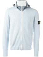 Stone Island Logo Patch Hoodie, Men's, Size: Large, Blue, Cotton/polyamide