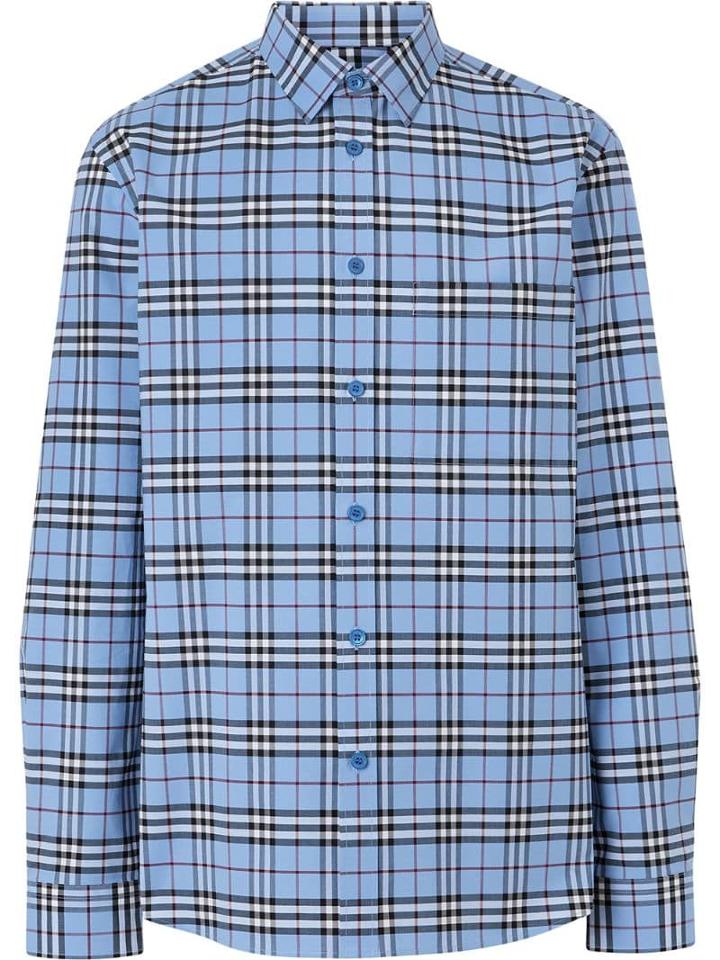 Burberry Vintage Check Stretch Cotton Poplin Shirt - Blue