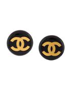 Chanel Vintage Oversized Logo Clip On Earrings, Women's, Black