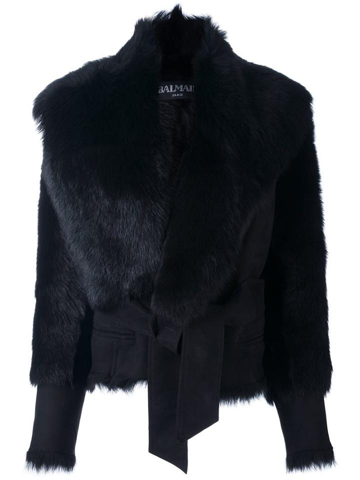 Balmain Oversize Lapel Jacket, Women's, Size: 40, Black, Lamb Skin/lamb Fur