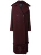 Yang Li Long Fur Detail Overcoat, Women's, Size: 40, Red, Virgin Wool/rabbit Fur