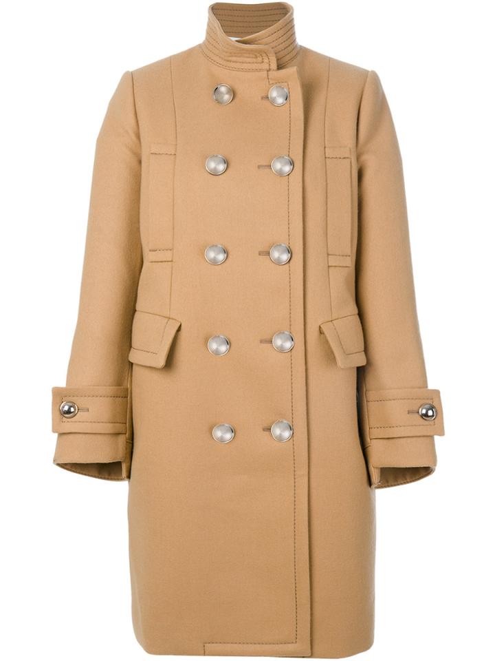 Sacai Double Breasted Pea Coat - Brown