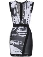 Balmain Sleeveless News Intarsia Mini Dress - Black