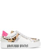 Philipp Plein Star Studded Leopard Print Sneakers - White